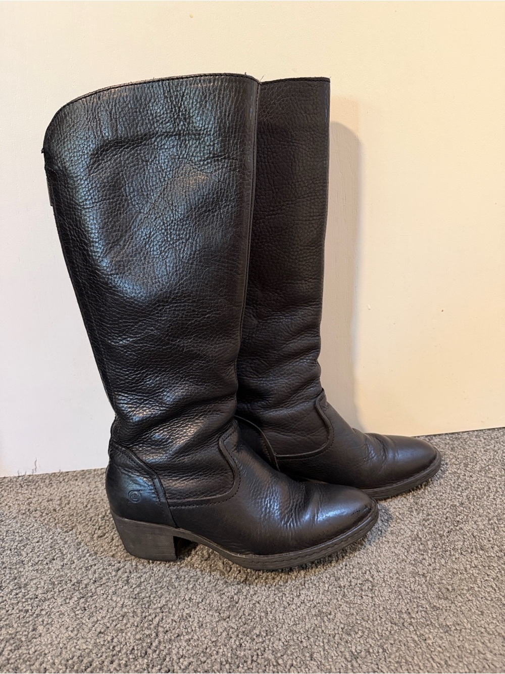 Born Black Leather Knee-High Block Heel Boots